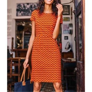 Boden Phoebe Jersey Tulip Dress Short Sleeve Pullover Floral Orange Navy Sz 4